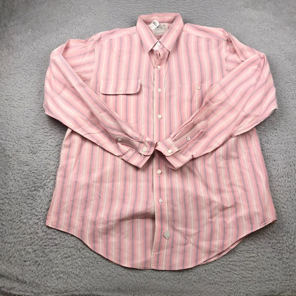 Vintage Polo Ralph Lauren Shirt Mens XL Pink Multi Striped Imported Cotton LS